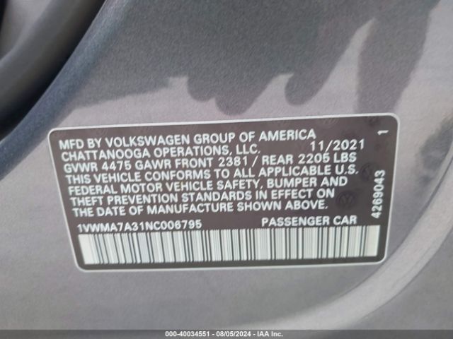 1VWMA7A31NC006795 Volkswagen Passat 2.0t R-line