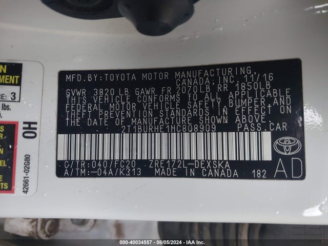 Toyota COROLLA SE 2017 2T1BURHE1HC808909 Image 9