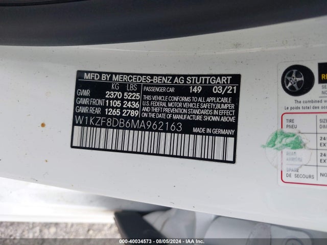 W1KZF8DB6MA962163 Mercedes-Benz E 350