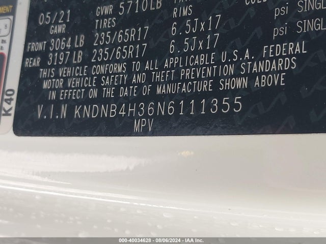 KIA Carnival Mpv Lx 2022 KNDNB4H36N6111355 Image 9