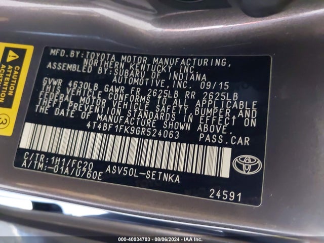 Toyota CAMRY LE 2016 4T4BF1FK9GR524063 Image 9