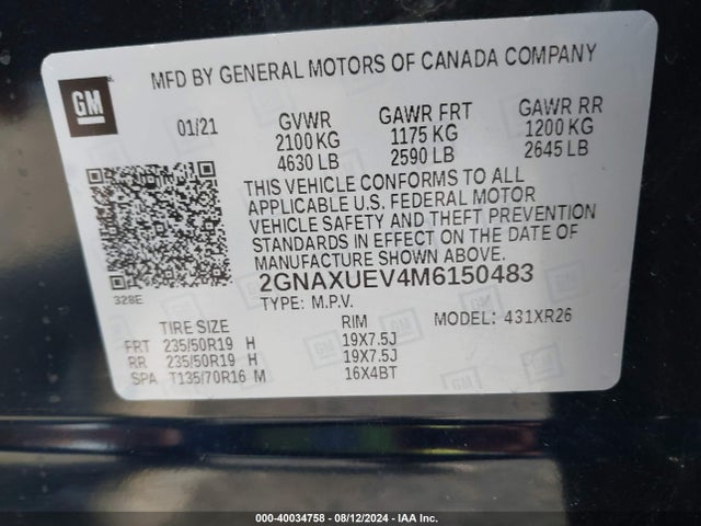 Chevrolet Equinox Awd Lt 2021 2GNAXUEV4M6150483 Image 9