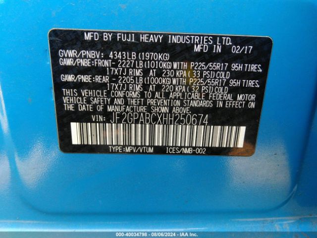 JF2GPABCXHH250674 Subaru Crosstrek 2.0i Premium