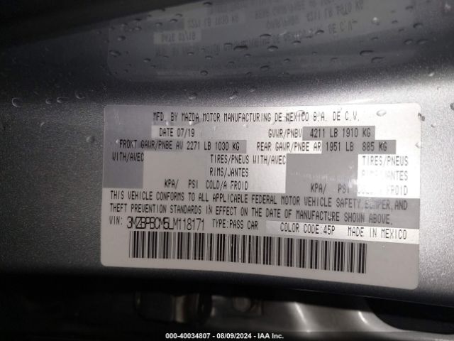 3MZBPBCM5LM118171 Mazda Mazda3 Select Package