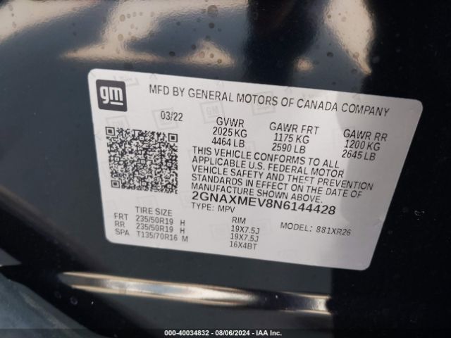 2GNAXMEV8N6144428 Chevrolet Equinox Fwd Rs