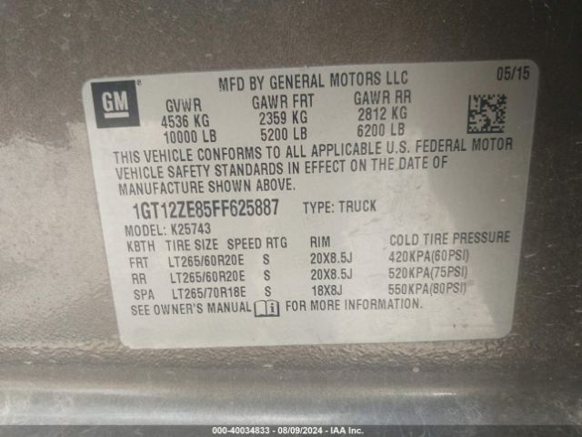 1GT12ZE85FF625887 GMC Sierra 2500hd Slt