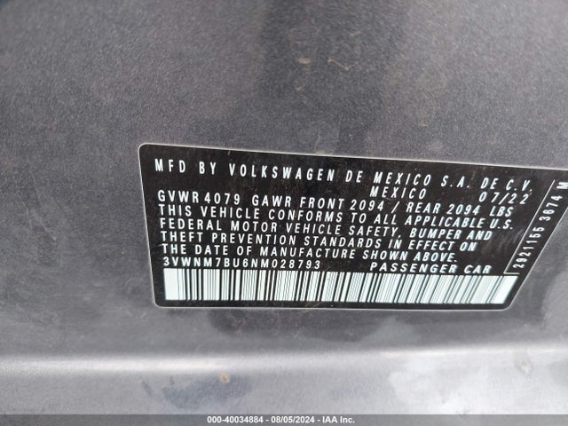 3VWNM7BU6NM028793 Volkswagen Jetta 1.5t S