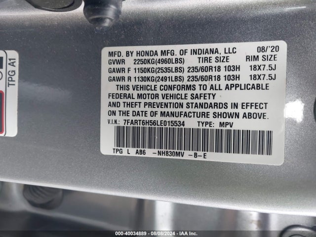 Honda Cr-v Hybrid Ex 2020 7FART6H56LE015534 Image 9