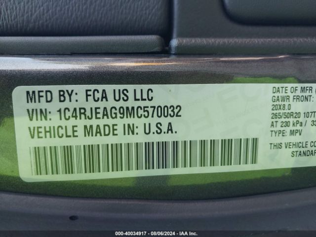 1C4RJEAG9MC570032 Jeep Grand Cherokee Laredo X 4x2