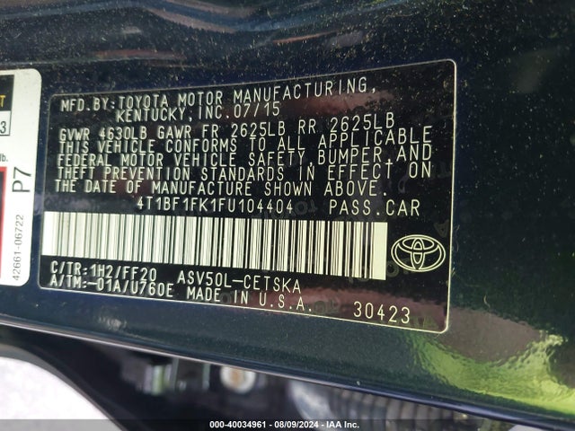 Aukcja sprzedaży 2015 Toyota Camry Se, vin: 4T1BF1FK1FU104404, numer aukcji: 40034961