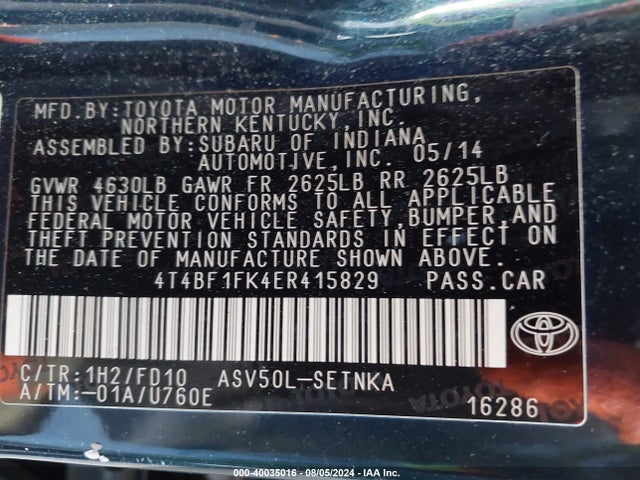 Toyota CAMRY LE 2014 4T4BF1FK4ER415829 Image 9