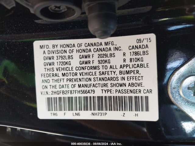 Honda CIVIC EX 2015 2HGFB2F87FH566479 Image 9