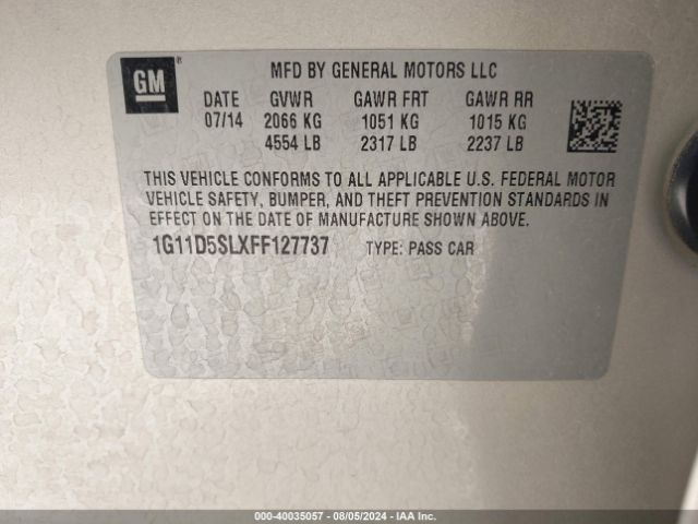 1G11D5SLXFF127737 Chevrolet MALIBU 2LT