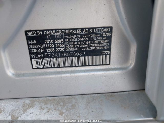 2007 MERCEDES-BENZ E 550 WDBUF72X17B078089 Photo 8