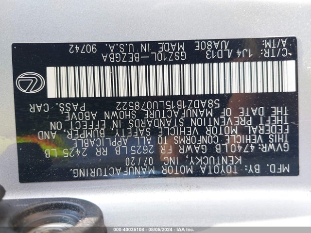 Lexus ES 350 2020 58ADZ1B15LU078522 Image 9