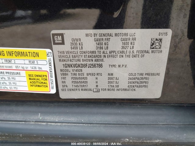 Chevrolet Traverse 1lt 2015 1GNKVGKD8FJ256786 Image 9