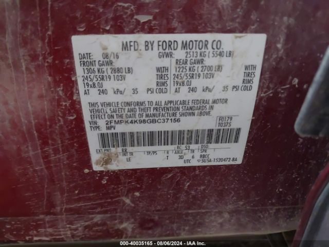 2FMPK4K98GBC37156 Ford Edge Titanium