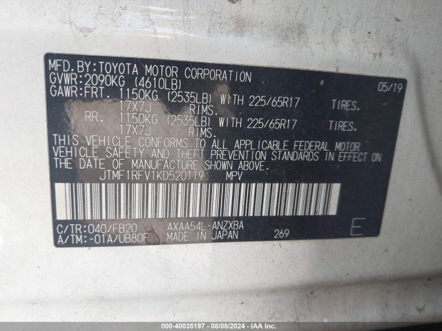 Toyota RAV4 LE 2019 JTMF1RFV1KD520119 Image 9