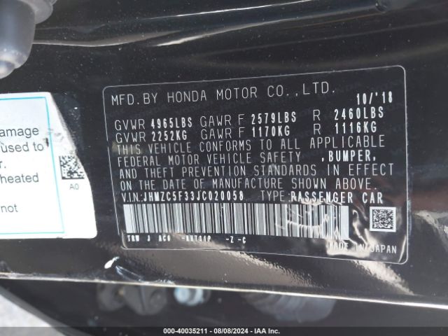 JHMZC5F33JC020058 Honda Clarity Plug-in Hybrid Touring