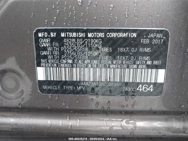 2017 MITSUBISHI OUTLANDER JA4AZ3A33HZ038358 Photo 8