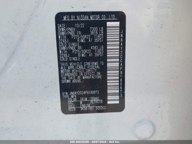 Nissan Armada Platinum 2wd 2023 JN8AY2CC4P9180673 Image 9