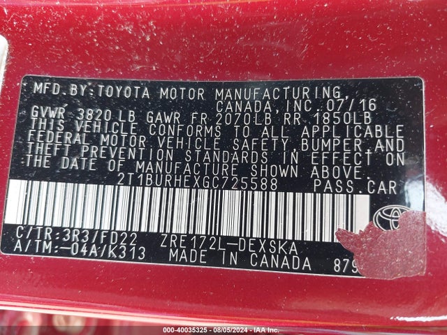 Toyota Corolla S Plus 2016 2T1BURHEXGC725588 Image 9