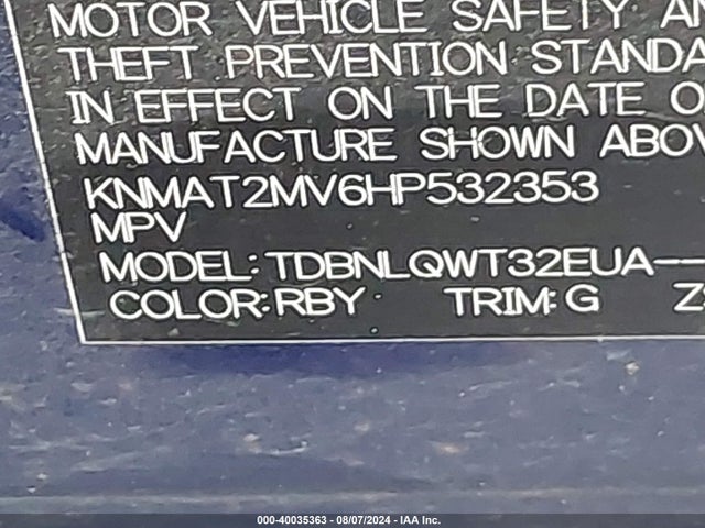 Nissan ROGUE SV 2017 KNMAT2MV6HP532353 Image 9