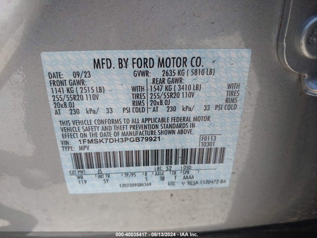 Ford EXPLORER XLT 2023 1FMSK7DH3PGB79921 Image 9