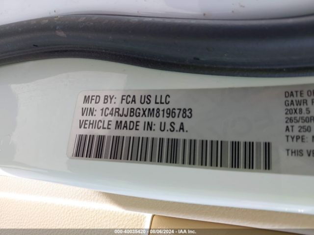 1C4RJJBGXM8196783 Jeep Grand Cherokee L Limited 4x2