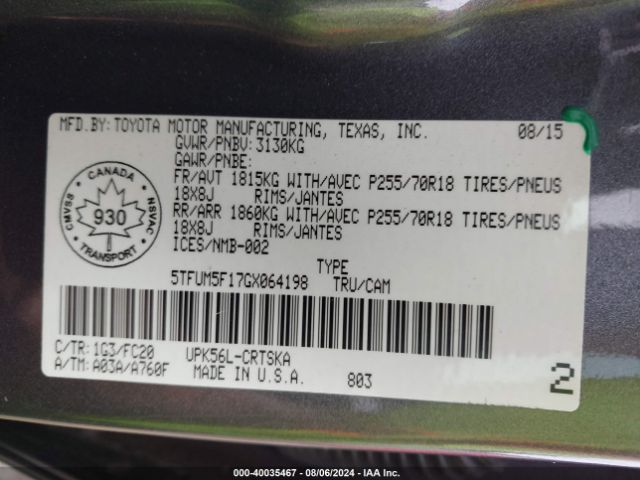 5TFUM5F17GX064198 Toyota Tundra Sr 4.6l V8