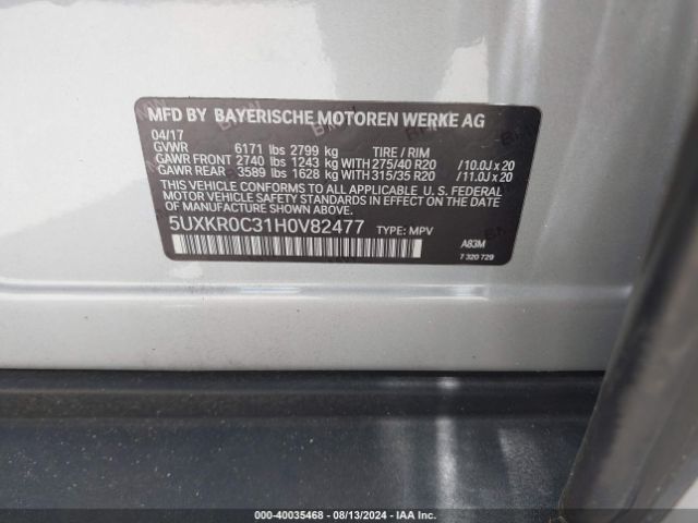 5UXKR0C31H0V82477 BMW X5 Xdrive35i