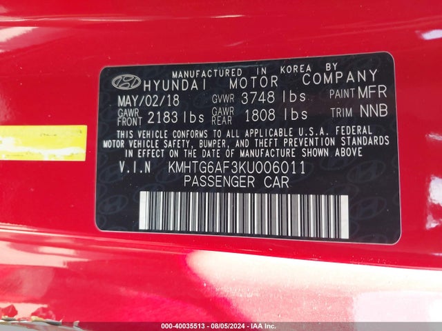 Hyundai Veloster 2.0 2019 KMHTG6AF3KU006011 Image 9