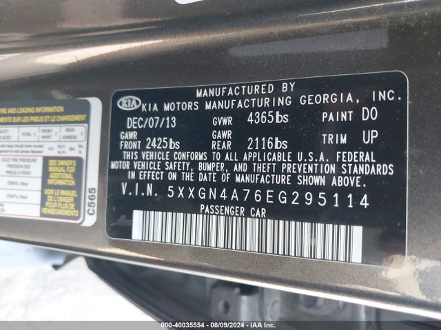 KIA OPTIMA EX 2014 5XXGN4A76EG295114 Image 9