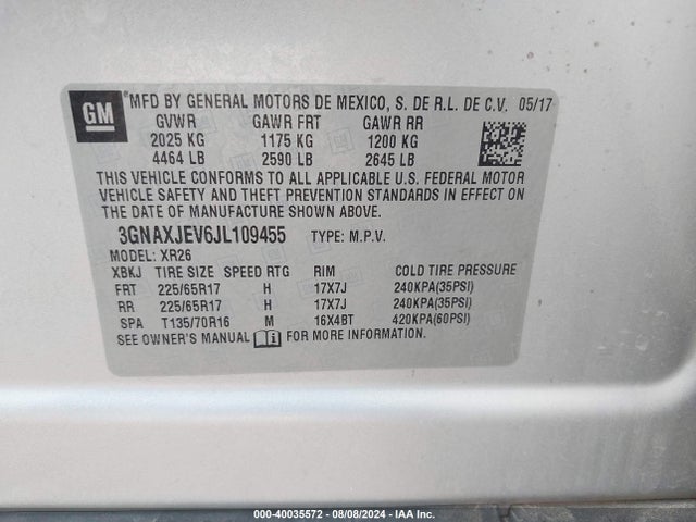 Chevrolet EQUINOX LT 2018 3GNAXJEV6JL109455 Image 9