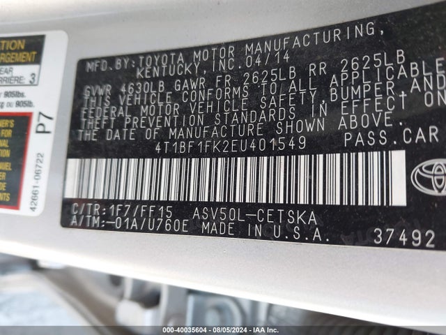 Toyota CAMRY SE 2014 4T1BF1FK2EU401549 Image 9