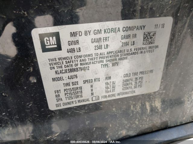 KL4CJESB8KB794012 Buick Encore Awd Preferred