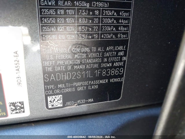 2020 JAGUAR I-PACE SADHD2S11L1F83869 Photo 8