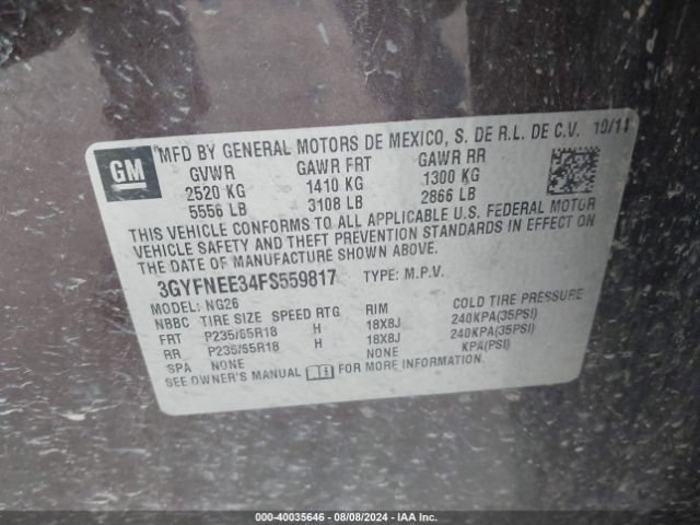 3GYFNEE34FS559817 Cadillac Srx Luxury Collection