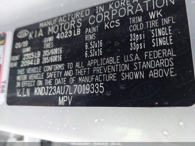 KNDJ23AU7L7019335 KIA SOUL LX