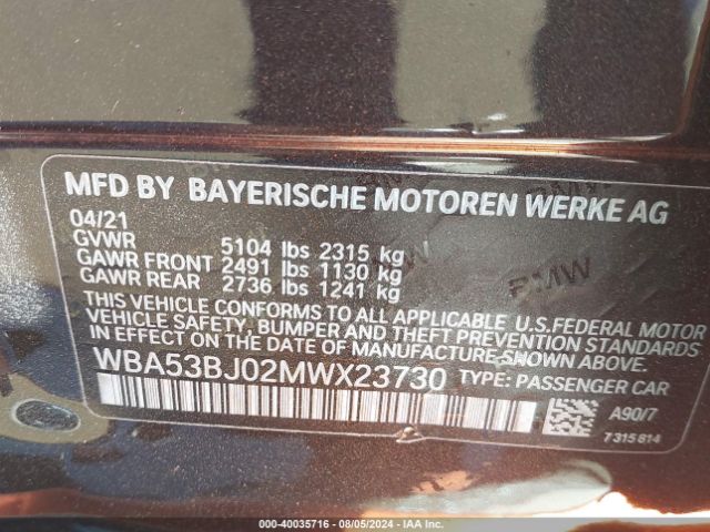 WBA53BJ02MWX23730 BMW 540I