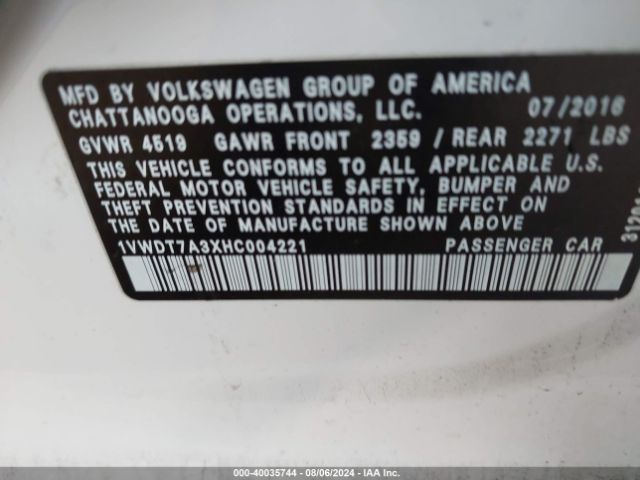 1VWDT7A3XHC004221 Volkswagen Passat 1.8t R-line