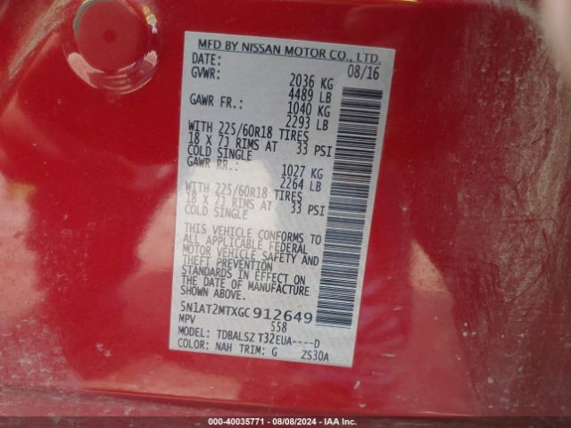 5N1AT2MTXGC912649 Nissan Rogue Sl