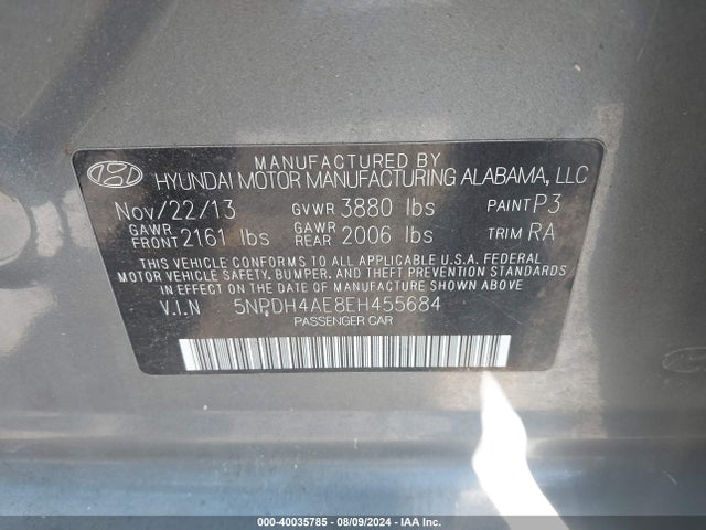 Hyundai ELANTRA SE 2014 5NPDH4AE8EH455684 Image 9