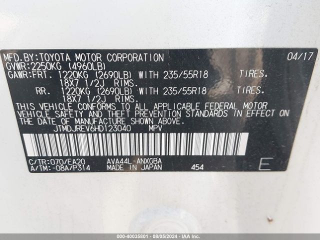 JTMDJREV6HD123040 Toyota Rav4 Hybrid Limited