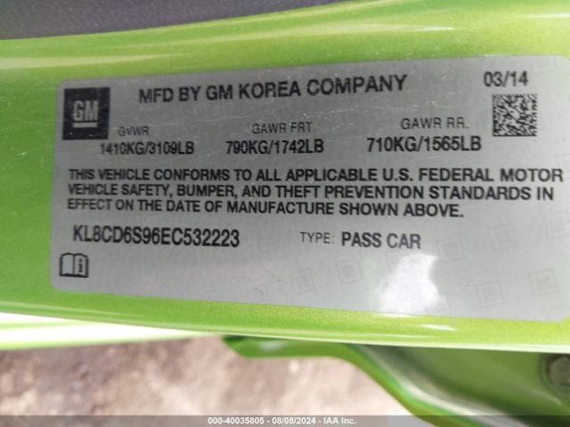 KL8CD6S96EC532223 Chevrolet Spark 1lt Auto