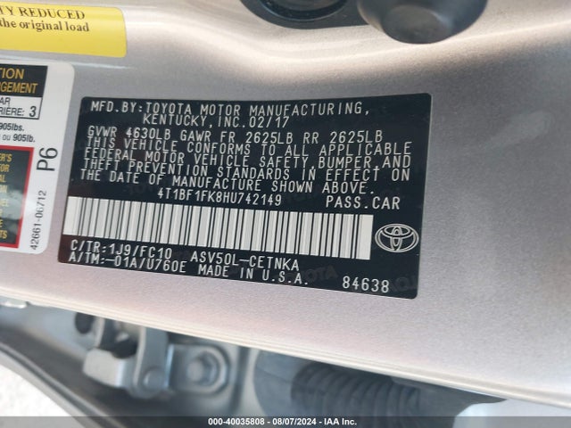 Toyota CAMRY LE 2017 4T1BF1FK8HU742149 Image 9