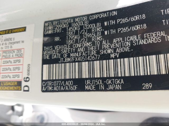 JTJBM7FX4G5142677 Lexus 460