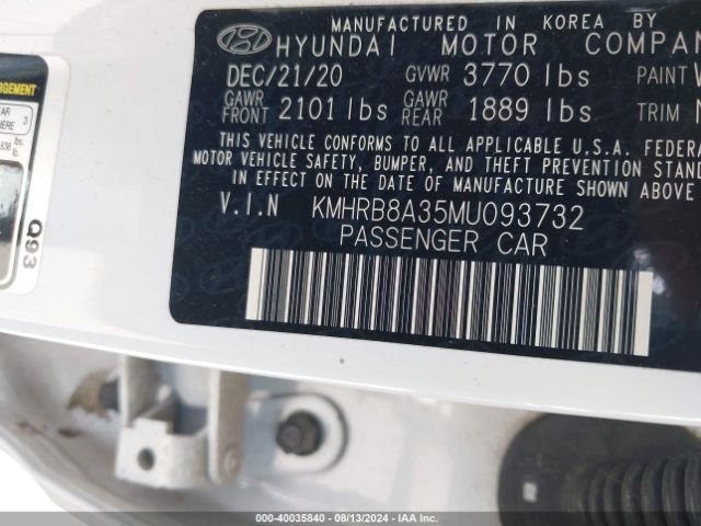 KMHRB8A35MU093732 Hyundai Venue Se