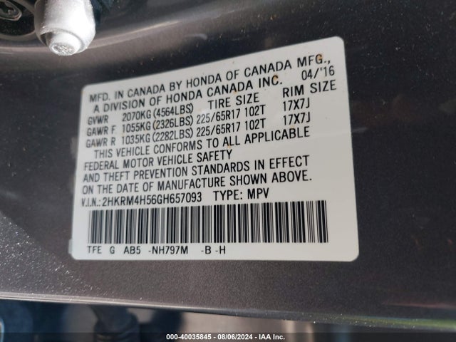 Honda CR-V EX 2016 2HKRM4H56GH657093 Image 9