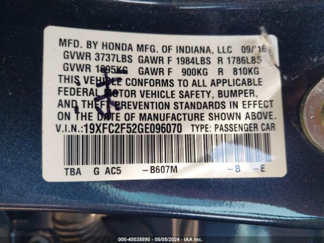 19XFC2F52GE096070 Honda Civic Lx